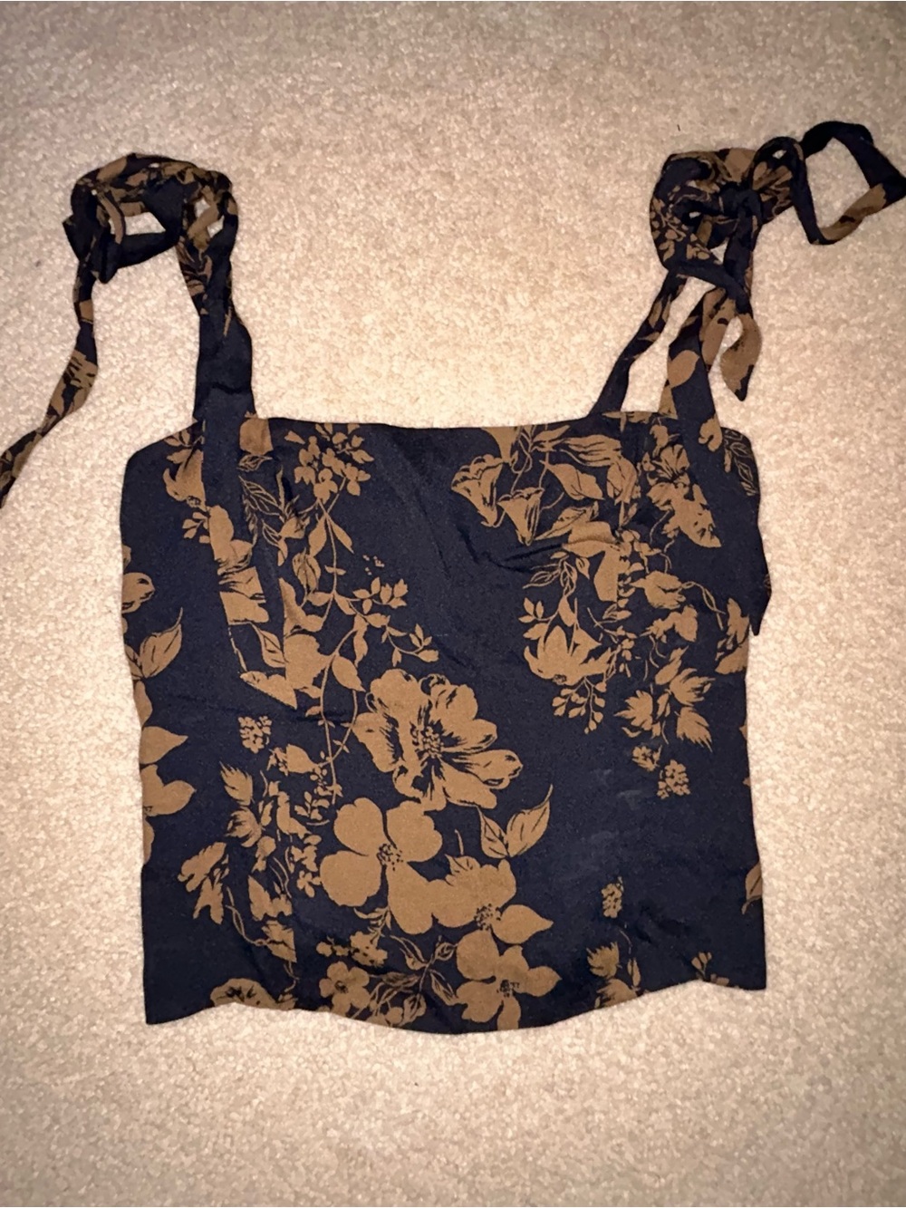 Reformation Ellora Sleeveless Floral Tie-Shoulder Top - Black & Brown - Picture 2 of 4